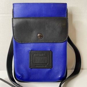 Coach Blue and Black Leather Crossbody Pouch